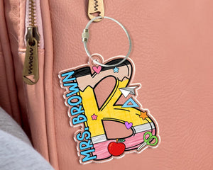 Teacher Name Tag Personalized, Teacher Name Keychain, Back to School Teacher Gifts, Custom School Accessories Gift for Teachers, Bag Charm