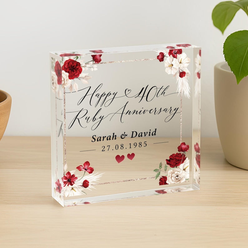 Personalised 40th Anniversary Gift, Ruby Anniversary Gift, Gifts For Husband Wife, Anniversary Keepsake Gift, 40th Anniversary Plaque