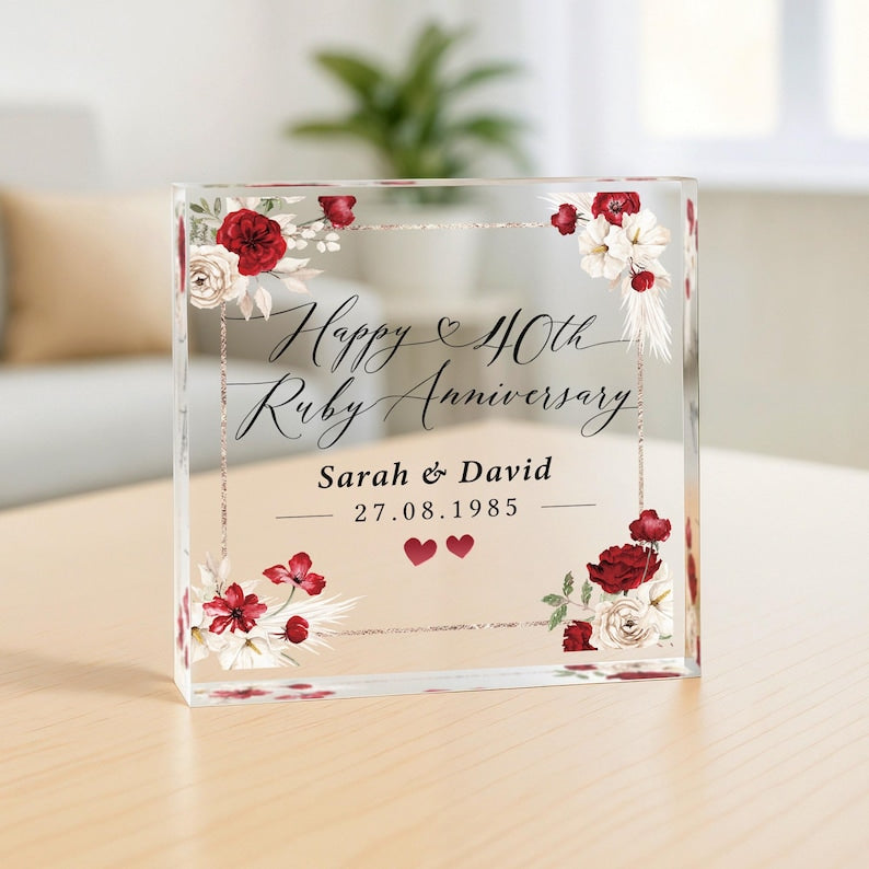 Personalised 40th Anniversary Gift, Ruby Anniversary Gift, Gifts For Husband Wife, Anniversary Keepsake Gift, 40th Anniversary Plaque