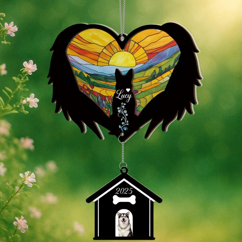 Personalized Dog Memorial Suncatcher with Charm, Pet Loss Sympathy Gift, Custom Dog Remembrance Ornament, Loss of Dog Gift, Rainbow Bridge