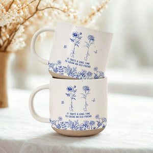 Personalised Toile De Jouy Birth Month Flowers Pottery Mug,It Takes A Long Time To Grow An Old Friend, Best Friend,Besties Mug,Birthday Gift