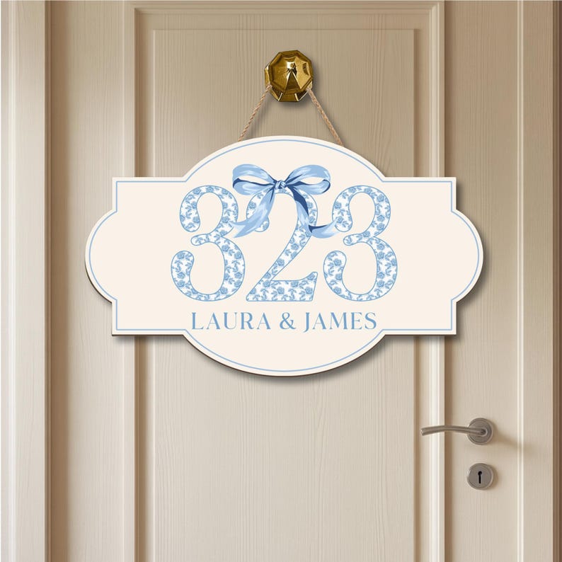 Custom Chinoiserie Dorm Door Sign, Personalised Chinoiserie Room Number Plaque, Blue Floral Room Number Plaque, Elegant College Dorm Decor