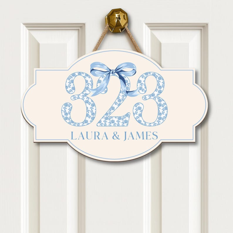 Custom Chinoiserie Dorm Door Sign, Personalised Chinoiserie Room Number Plaque, Blue Floral Room Number Plaque, Elegant College Dorm Decor
