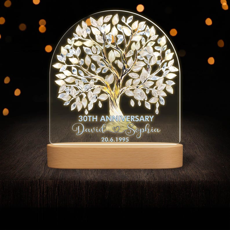 Personalized Pearl 30th Anniversary Gift Led Light, Tree Of Love Pearl Anniversary,Pearl 30th Anniversary Keepsake, Anniversary Keepsake