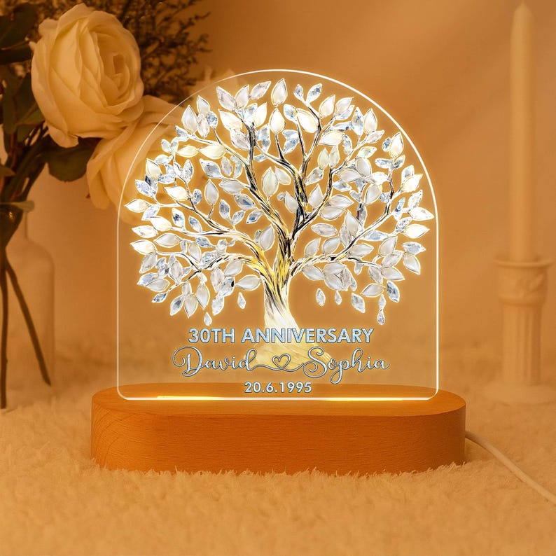 Personalized Pearl 30th Anniversary Gift Led Light, Tree Of Love Pearl Anniversary,Pearl 30th Anniversary Keepsake, Anniversary Keepsake