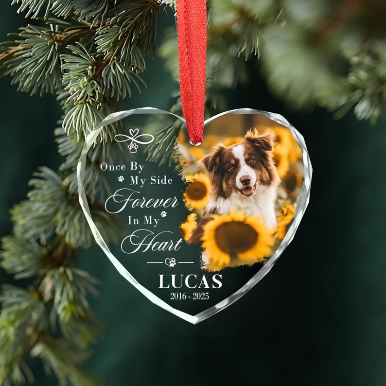 Custom Dog Photo Ornament, Dog Memorial Ornament, Personalized Dog Ornament, Pet Memorial Keepsake,Dog Loss Gift Forever Loved Sympathy Gift
