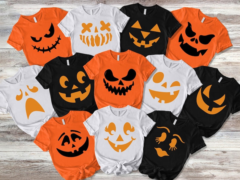 Pumpkin Face Halloween Tshirt, Funny Family Halloween Tee, Halloween Party Nightmare Shirt, Halloween Face Pumpkin Costumes,Face Pumpkin Tee