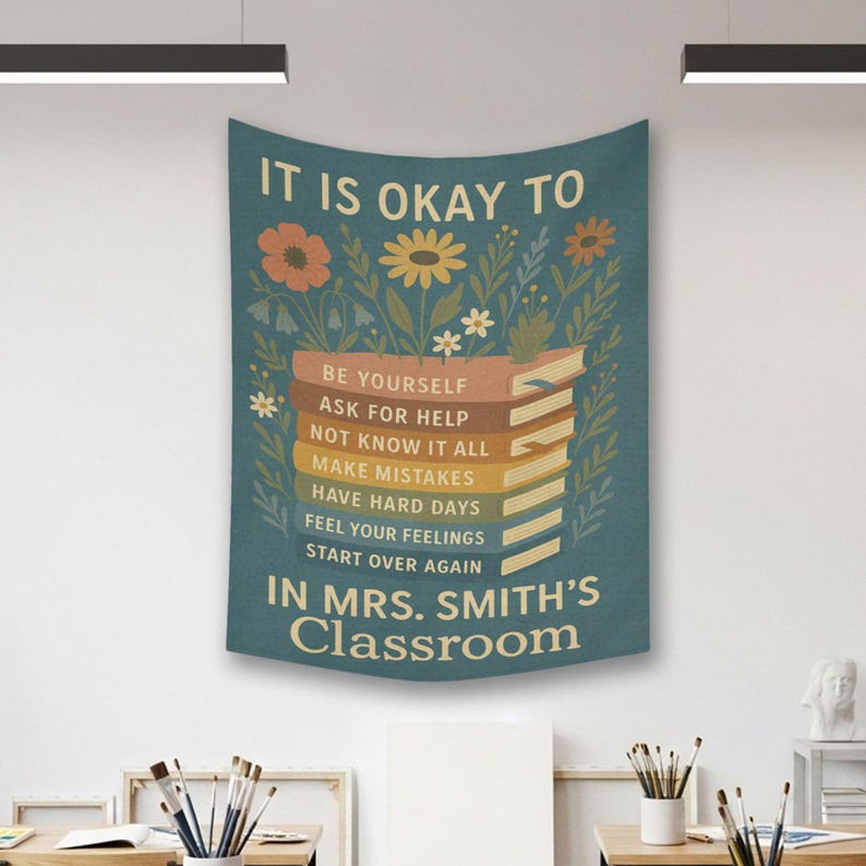 Personalized Classroom Tapestry Customized Teacher Wall Decor Motivational Banner Back to School Ideal Gift for Coworker Friend Student Room