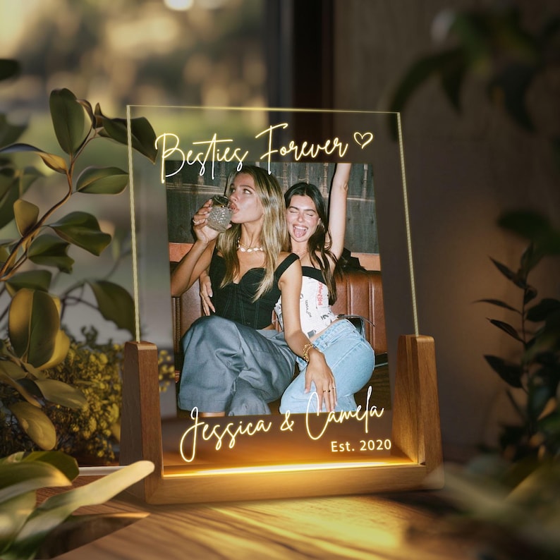 Personalized Besties Photo Led Night Light Lamp, Gift For Besties Desk Plaque, Best Friends Light Lamp Gift For Sister, BFF Birthday Gift