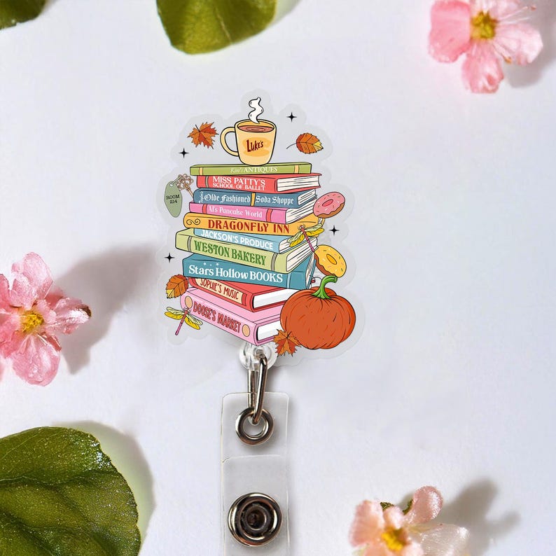 Stars Hollow Book Fall Season Badge Reel, Autumn Festival ID Holder, Cozy Bookish Fall Retractable Name Tag, Librarian Book Festival Reel