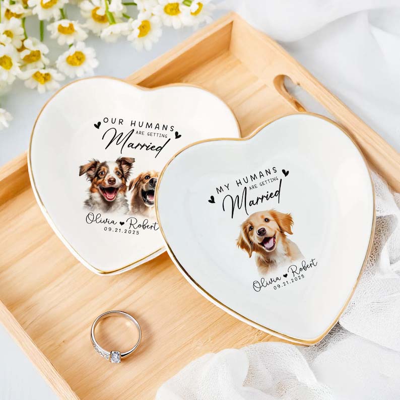 Custom Pet Portrait Ring Dish, Engagement Gift For Her, My Humans Are Getting Married, Personalized Dog Portrait Jewelry Trinket Dish