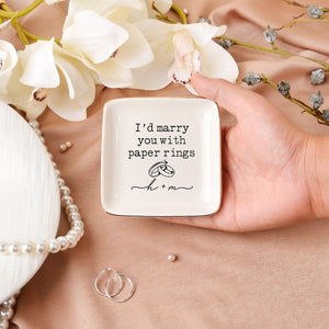 Marry You with Paper Rings Trinket Dish, Wedding Ring Dish, Custom Initials Jewelry Dish for Her, Engagement Anniversary Gift, Bride Gift
