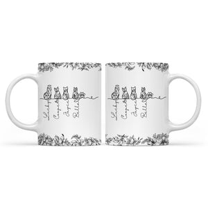 Custom Cat Mug, Personalized Cat With Name Coffee Mug, Toile De Jouy Cat Line Art Mug, Gift For Cat Owner, Pet Memorial Pet Loss Keepsake