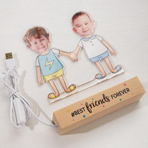 Personalized Best Friends Forever LED Night Light Custom Kid Photos with Wooden Base, Home Decor & Birthday Gift for Boys and Girls