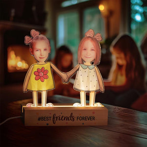 Personalized Best Friends Forever LED Night Light Custom Kid Photos with Wooden Base, Home Decor & Birthday Gift for Boys and Girls