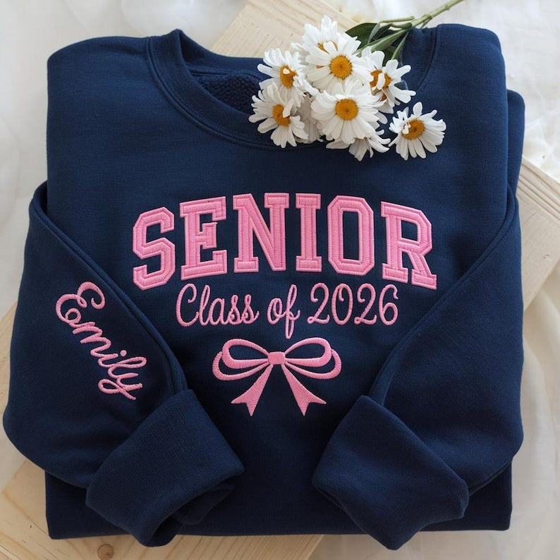 Embroidered Personalized Senior Sweatshirt, Senior Cheer Gift, Coquette Senior Team Shirt, Senior Night, Cheer Team Shirt, Class of 2026