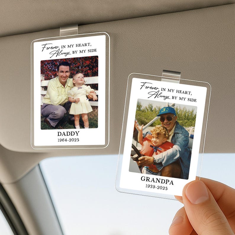 Personalized Memorial Photo Car Visor Clip, Loss Of Dad Gift, Sympathy Gift for Loss of Loved Ones, In Loving Memory, Fathers Day Gifts