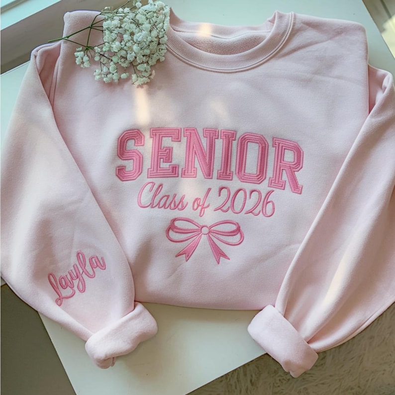 Embroidered Personalized Senior Sweatshirt, Senior Cheer Gift, Coquette Senior Team Shirt, Senior Night, Cheer Team Shirt, Class of 2026