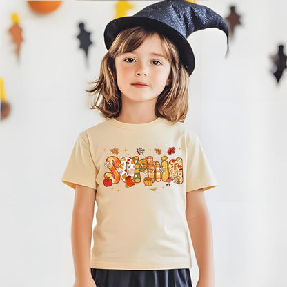 Custom Kids Fall Shirt, Cute Fall Name Shirt, Toddler Girl Halloween Shirt, Thanksgiving Shirt, Autumn Toddler Outfit,Children Fall Name Tee