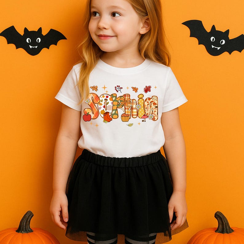 Custom Kids Fall Shirt, Cute Fall Name Shirt, Toddler Girl Halloween Shirt, Thanksgiving Shirt, Autumn Toddler Outfit,Children Fall Name Tee