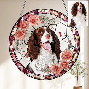 Heart Custom Dog Portrait Stained Glass Suncatcher/Personalized Dog Suncatcher/Pet Photo Memorial Stained Glass/Memorial Gift for Pet Loss