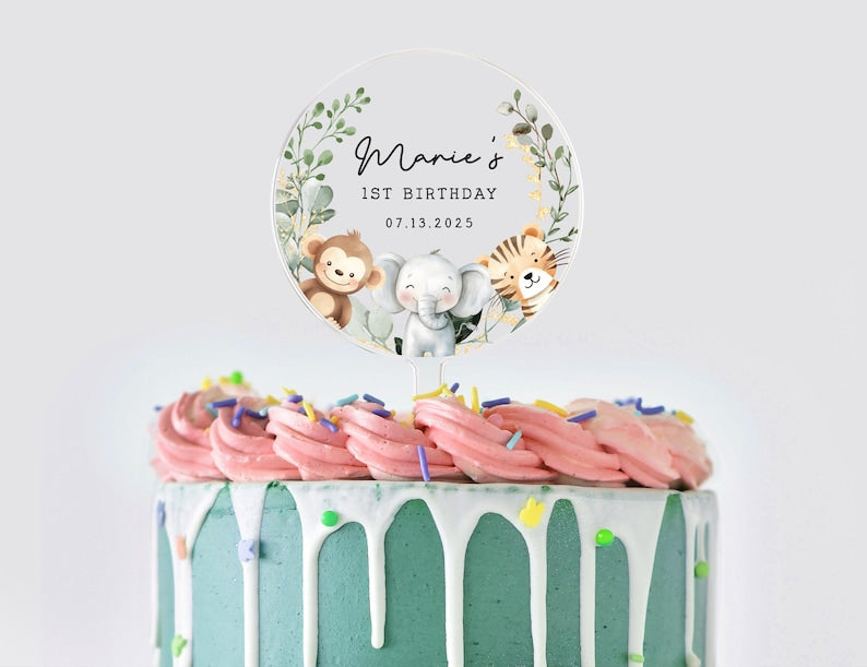 Personalised Birthday Cake Topper | First Birthday Celebrations | First Birthday Cake Topper | Animal | Jungle | Safari Cake Topper