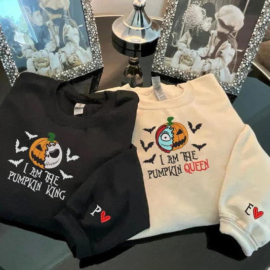 Custom The Pumpkin King & Queen Embroidery Halloween Couple Sweatshirt or Hoodie | Custom Couple Halloween Spooky Embroidered Tshirt il_794xN.7069865119_286s.jpg