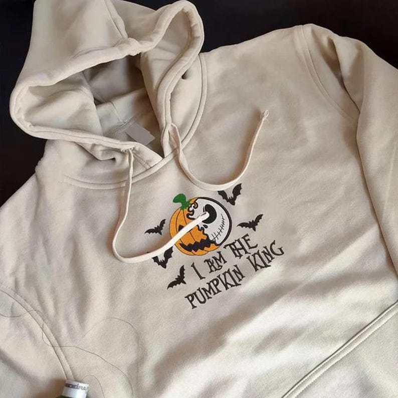 Custom The Pumpkin King & Queen Embroidery Halloween Couple Sweatshirt or Hoodie | Custom Couple Halloween Spooky Embroidered Tshirt il_794xN.7069868069_r99r.jpg