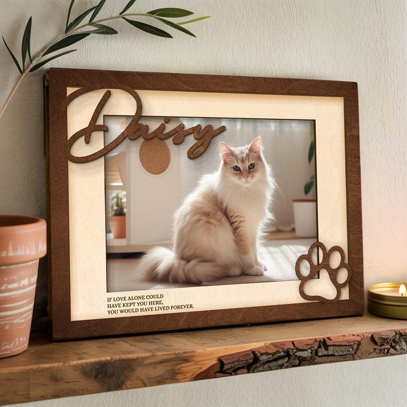 Cat Memorial Picture Frame, Pet Loss Gift for Cat Owner, Personalized Wooden Frame with Name, Pet Sympathy Gift, Cat Remembrance Keepsake
