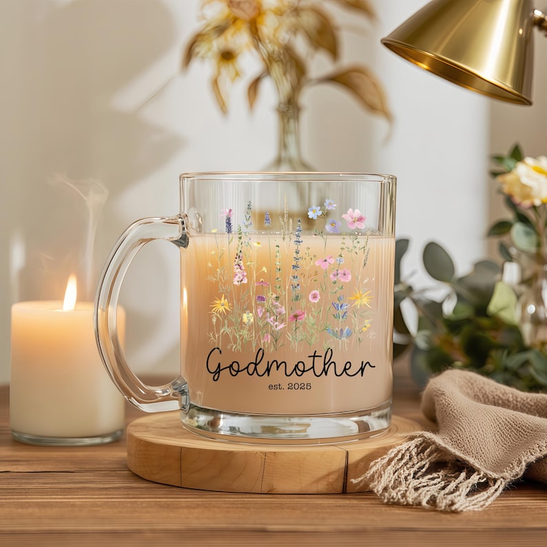 Be My God Mother Custom Floral Glass Mug, Personalized Godmother Gift, Proposal Baptism Present, Will You Be My Godparent, Baby Announcement