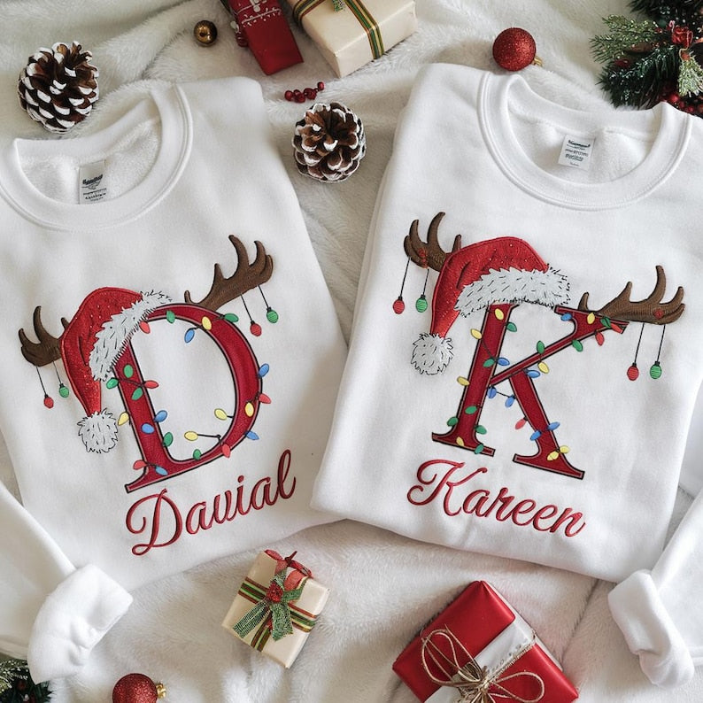 Personalized Christmas Family Embroidered Sweatshirt, Monogrammed Family Christmas Sweatshirt, Custom Christmas Shirt With Name