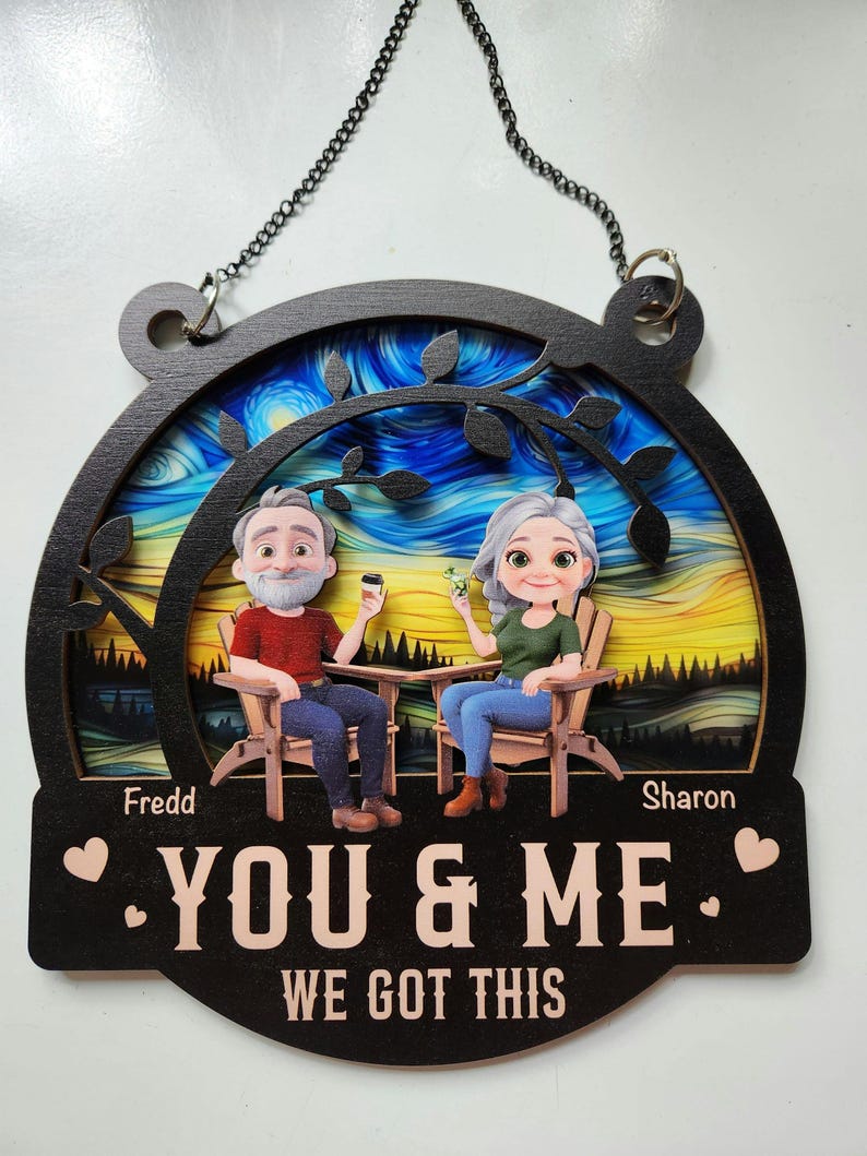 Personalized Anniversary Suncatcher: Custom Couple Gift, Wood & Acrylic