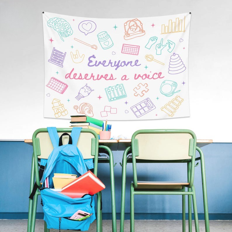 SLP Tapestry, Everyone Deserves A Voice Speech Language Pathologist Banner, SLP Wall Decor, Speech Therapist Gift,Speech Therapy Office Sign