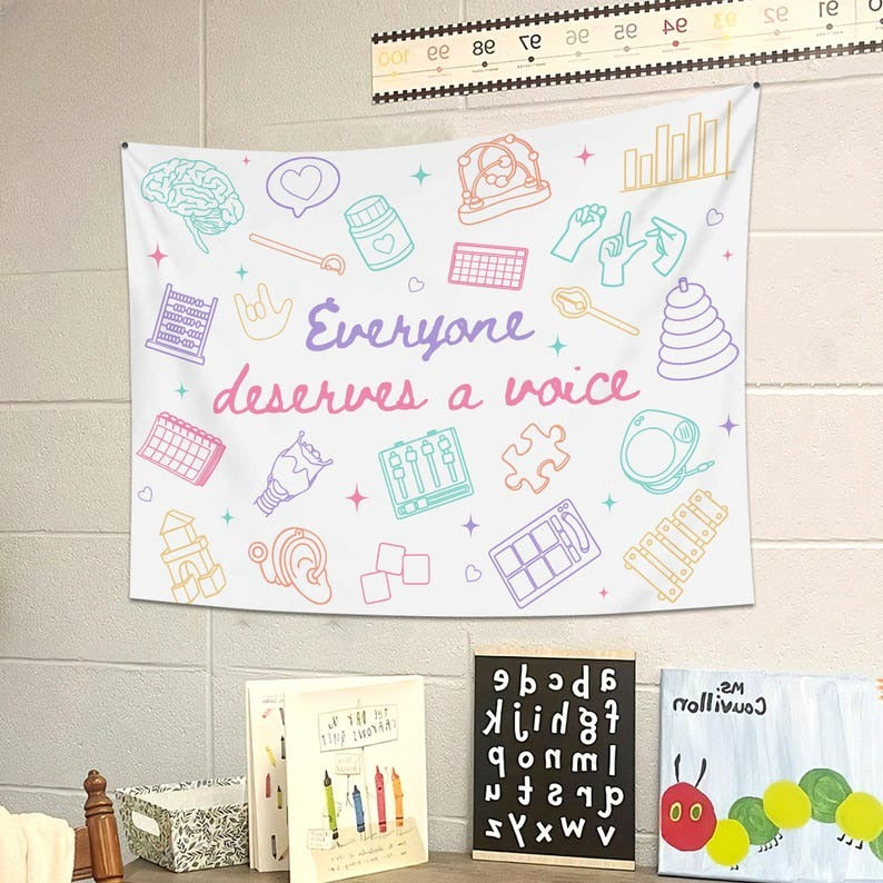 SLP Tapestry, Everyone Deserves A Voice Speech Language Pathologist Banner, SLP Wall Decor, Speech Therapist Gift,Speech Therapy Office Sign
