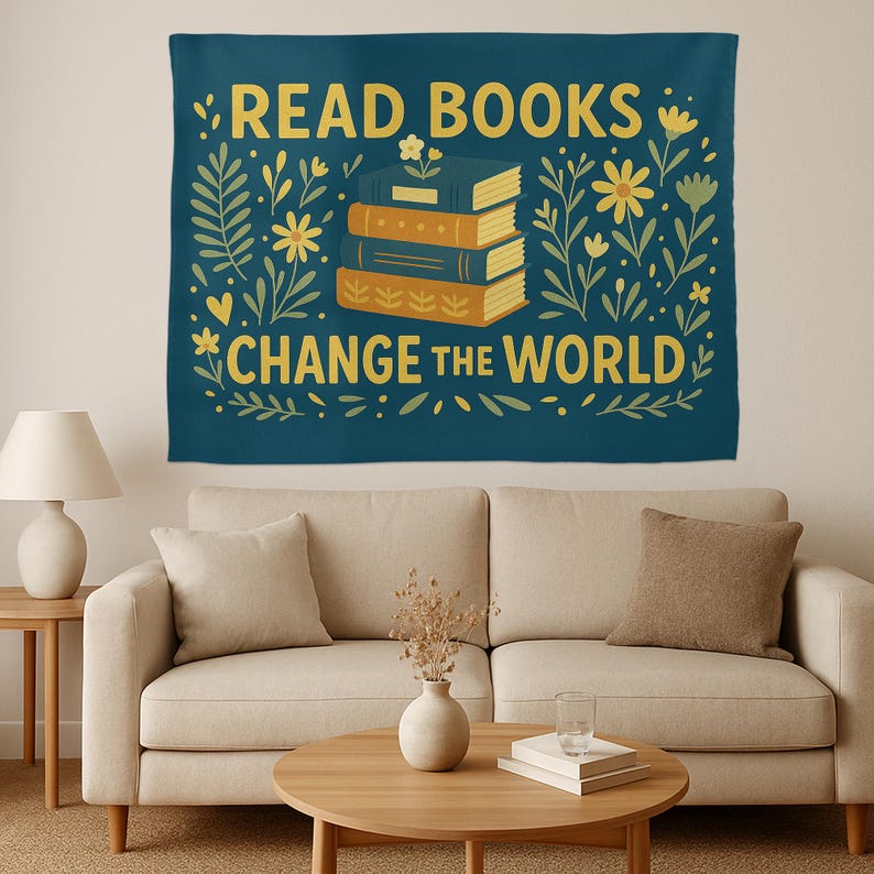 Read Books Change the World Tapestry Book Lover Wall Hanging Inspirational Library Decor for Classroom, Dorm, or Office