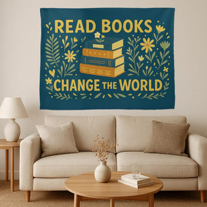 Read Books Change the World Tapestry Book Lover Wall Hanging Inspirational Library Decor for Classroom, Dorm, or Office