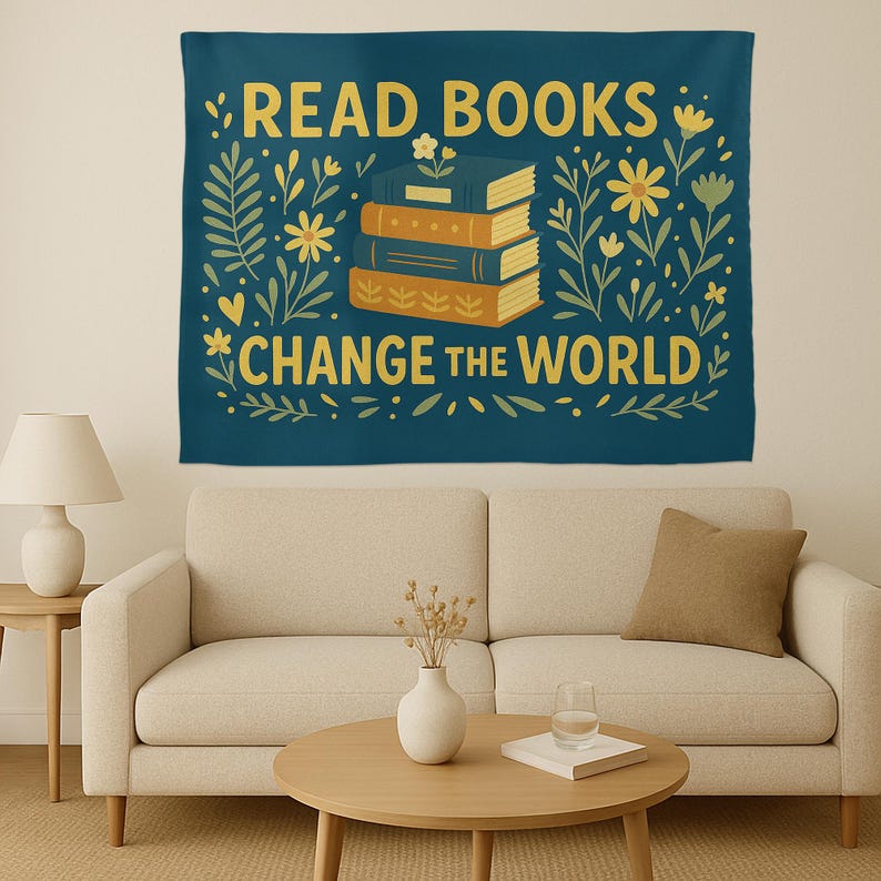 Read Books Change the World Tapestry Book Lover Wall Hanging Inspirational Library Decor for Classroom, Dorm, or Office