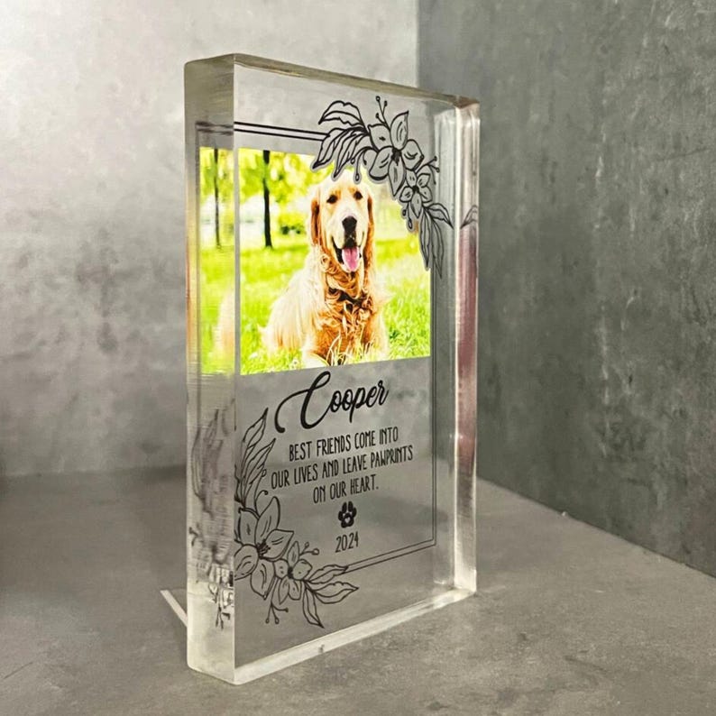Pet Memorial Acrylic Block with Photo, Personalized Dog Loss Gift with Free Keychain, Pet Remembrance Keepsake, Forever Loved Tribute