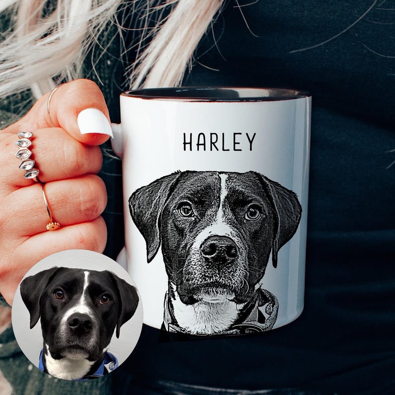 Custom Pet Portrait Coffee Mug - Personalized Gift for Dog Dad & Cat Mom