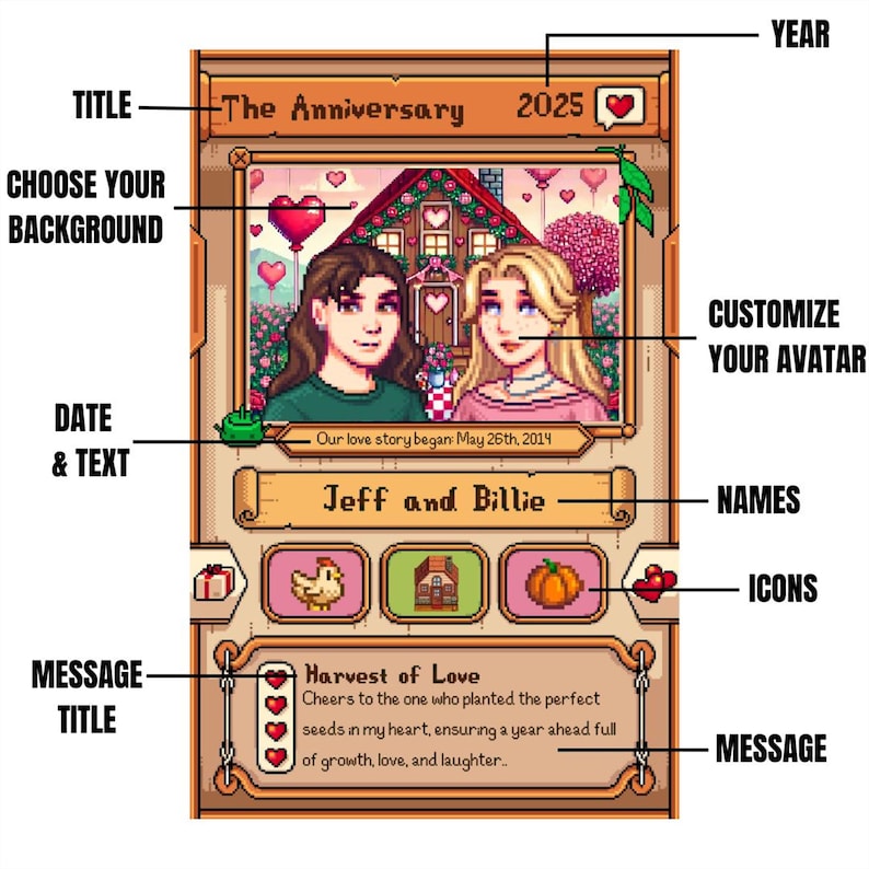 Custom Stardew Valley Card - Personalized Couples Gifts - Anniversary Gift - Couple Anniversary - Gift for Him Her- Gift for Farming Gamer
