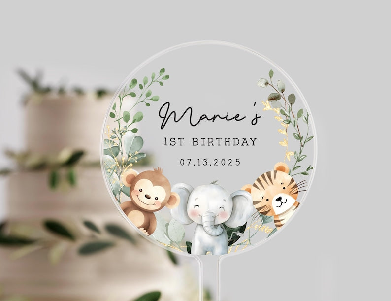 Personalised Birthday Cake Topper | First Birthday Celebrations | First Birthday Cake Topper | Animal | Jungle | Safari Cake Topper