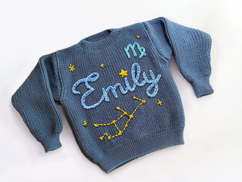 Personalized Baby Goth Sweater: Hand-Embroidered Gothic Jumper Custom Halloween Keepsake | Baby Toddler Sweater | Halloween Gift For Baby