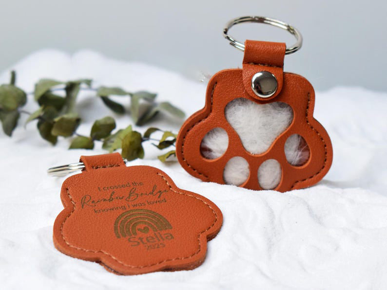 Pet Fur Memorial Keychain-Personalized Pet Hair Keepsake Key Ring-Leather Pet Fur Keychain-Dog Cat Hair Storage Keyring-Pet Sympathy Gift