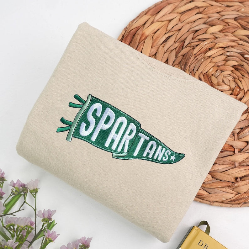 Custom Embroidered College Pennant Sweatshirt with Team Name - Embroidered Pennant Sweater - College Patchwork Crewneck - Senior Class Gift il_794xN.7073472392_dl3g.jpg