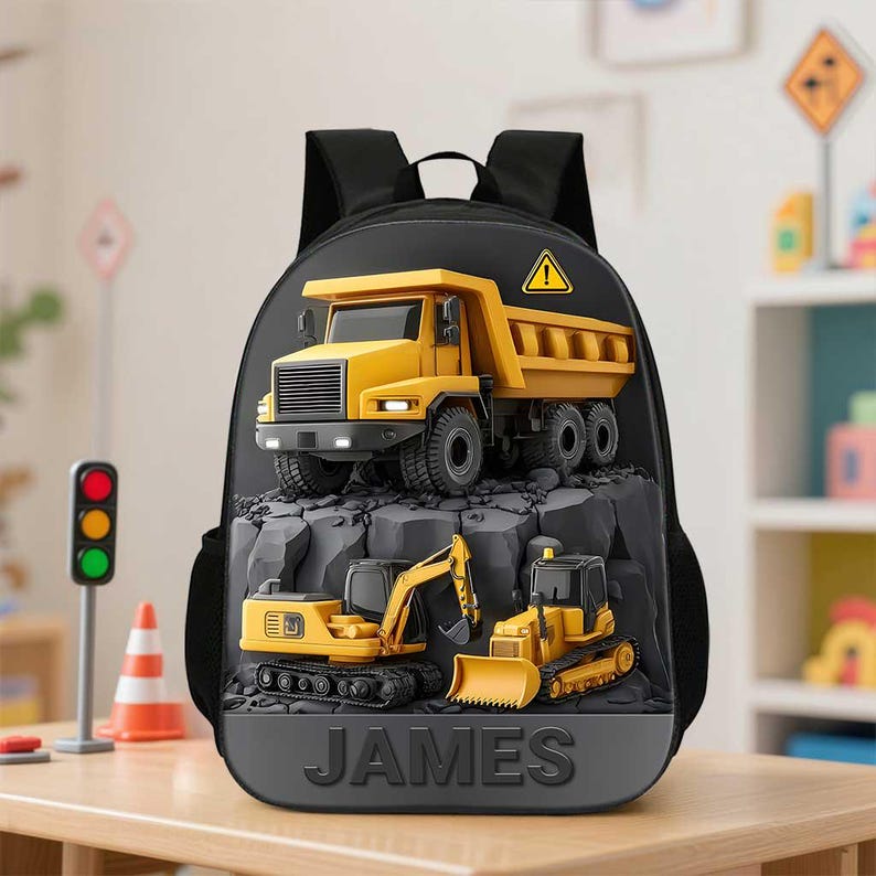 Custom Kids Backpack, Excavator Truck Back To School Backpack, Construction Backpack Birthday Gift For Boys, School Bag For Children Toddler