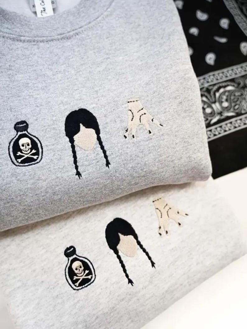 Gothic Girl Embroidered Crewneck Sweatshirt, Horror Movie Halloween Shirt, Hand Dance Halloween Tee, Spooky Season, Cozy Fall Sweater il_794xN.7073925844_frio.jpg