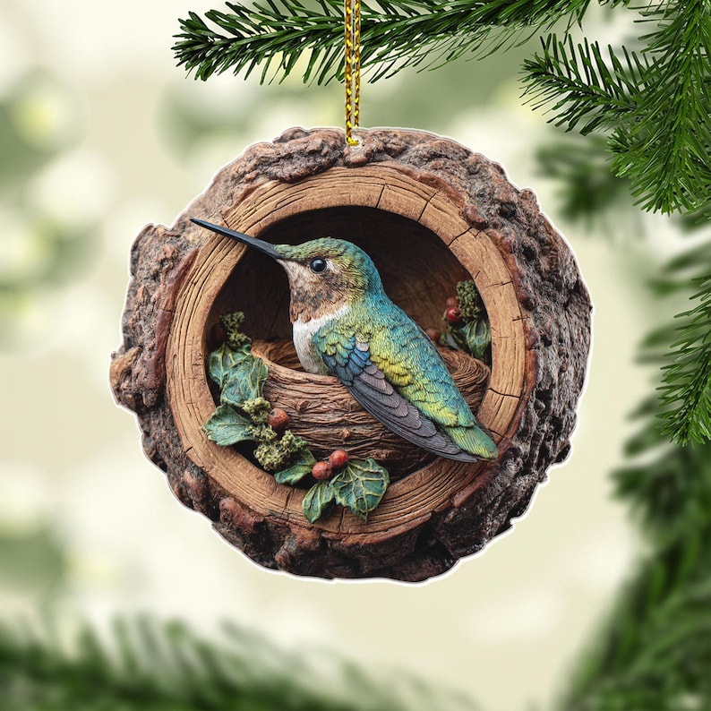 Hummingbird Christmas 2D Flat Ornament, Hummingbird Rearview Mirror Car Accessories, Hummingbird Christmas Ornament, Hummingbird Lover Gift