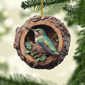 Hummingbird Christmas 2D Flat Ornament, Hummingbird Rearview Mirror Car Accessories, Hummingbird Christmas Ornament, Hummingbird Lover Gift