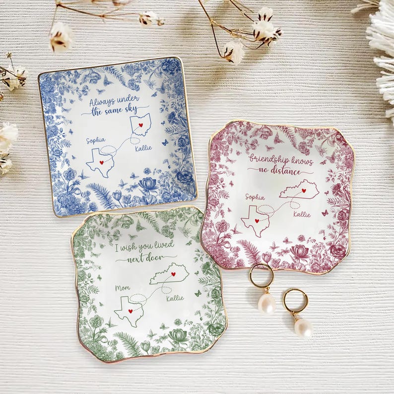 Custom Long Distance Friendship Gift, Personalized Best Friends Jewelry Dish Gifts For Best Friend Long Distance Gifts Sister Gift, BFF Gift