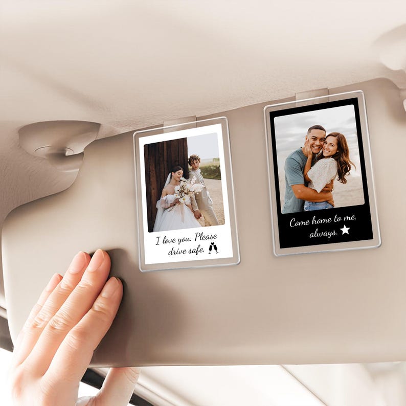 Personalized Gift for Him Anniversary, Romantic Drive Safe Gift, Custom Photo Car Visor Clip, Unique Couples Keepsake, Car Photo Print Gift